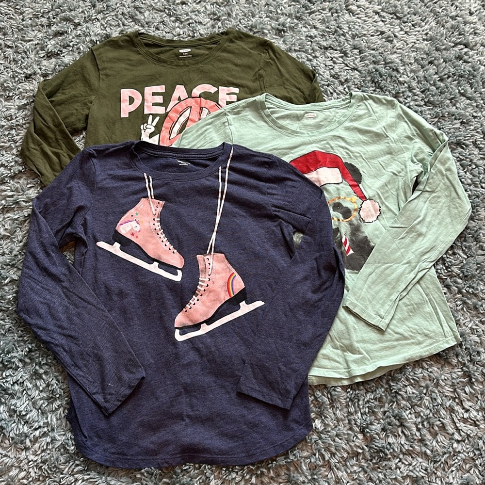 Girls Old Navy Long Sleeve Graphic Tees, Size XL (14)